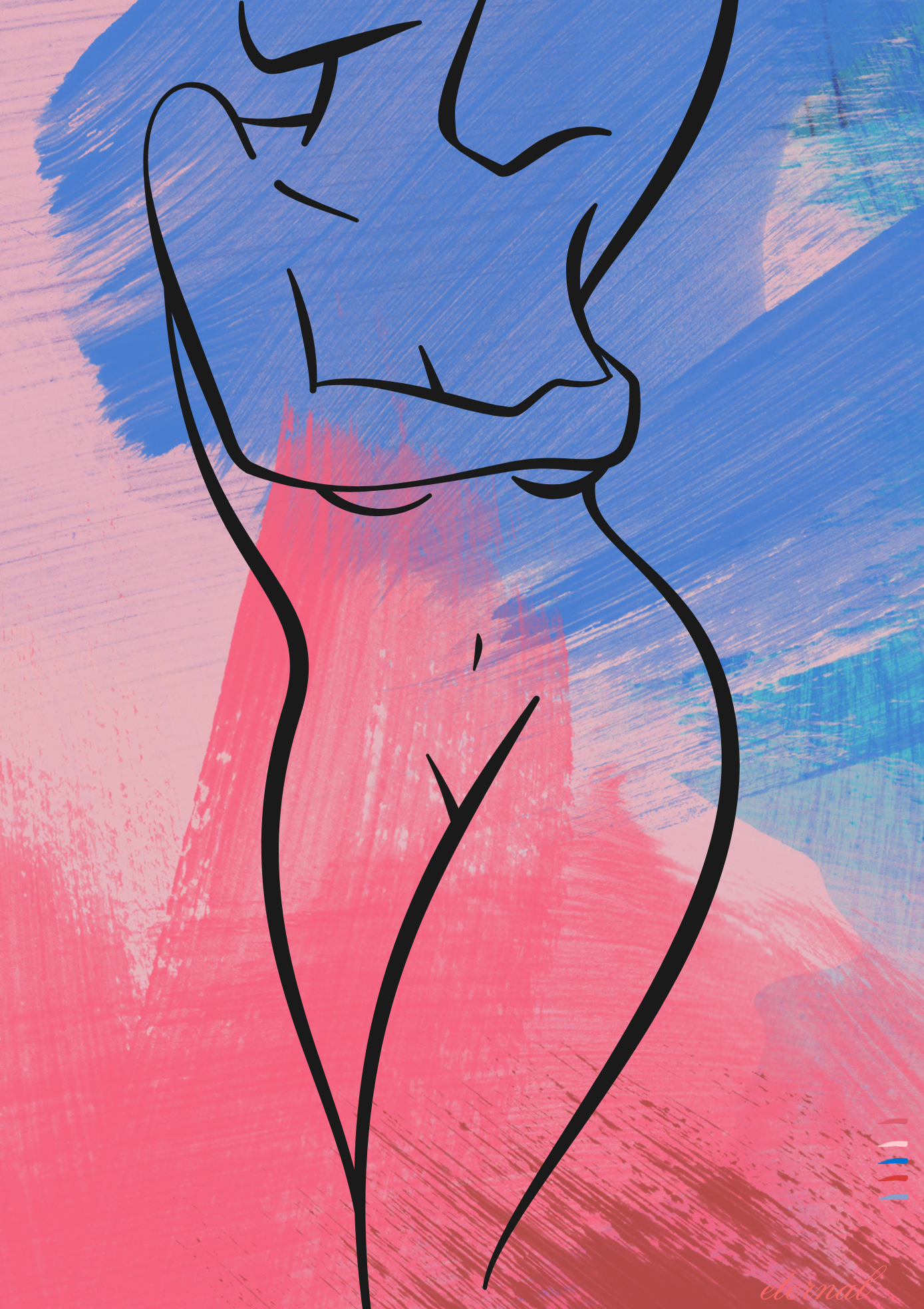 Female Nude Silhouette with brushstrokes Art Print, Sydney Artist - Eternal Art Prints