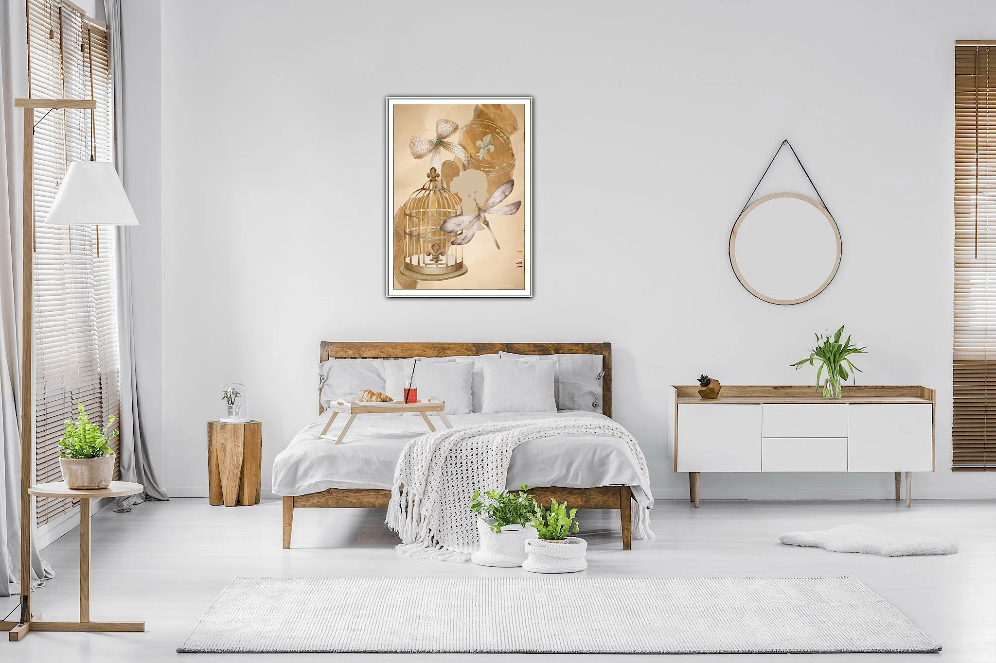 Vintage Birdcage Bow and Dragonfly Wall Art Print, Eternal Artt & Design - Eternal Art & Design