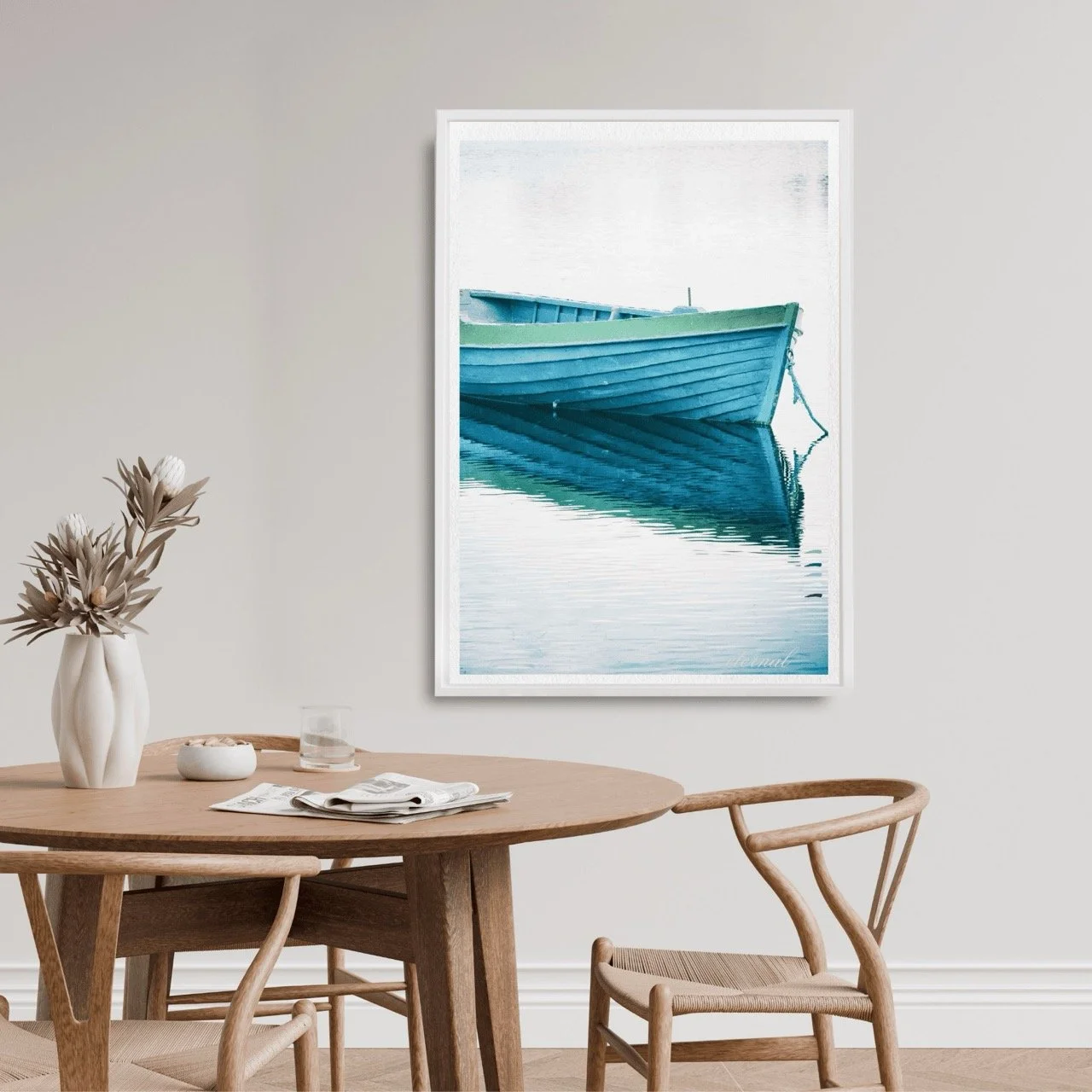 Blue Row Boat Rustic Ocean Wall Art Print, Eternal Art Prints - Eternal Art & Design