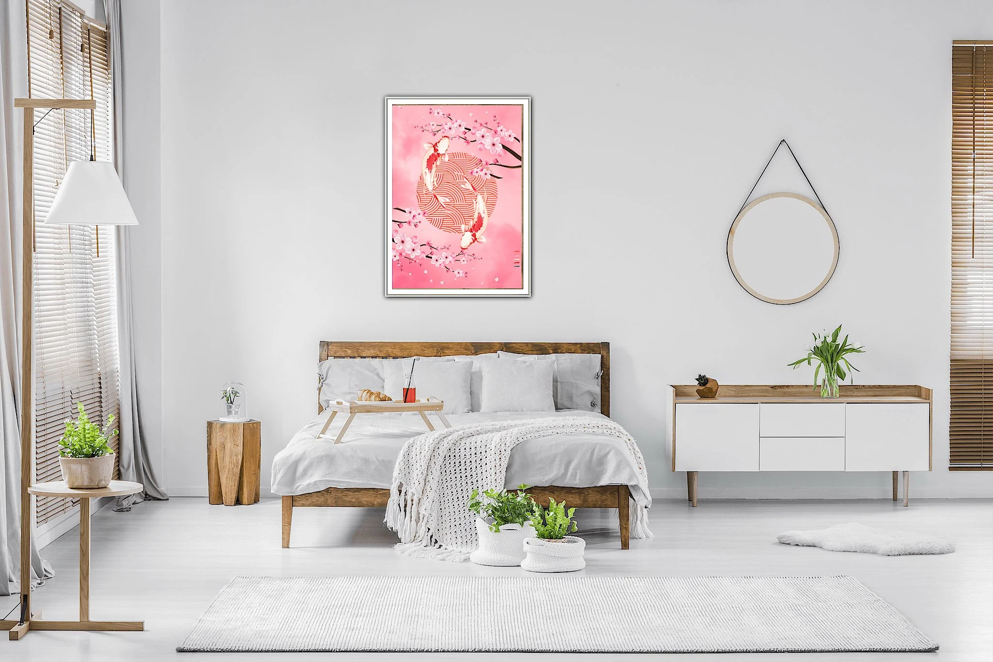 Oriental Cherry Blossoms and Koi Wall Art Print, Eternal Art & Design - Eternal Art & Design