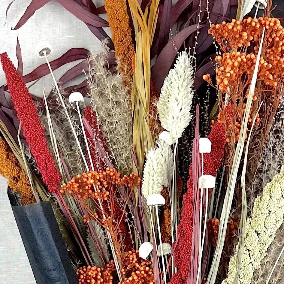 Crimson Harvest with Textured Vase - Eternal Stems. Handcrafted dried & preserved arrangement - Eternal Art & Design