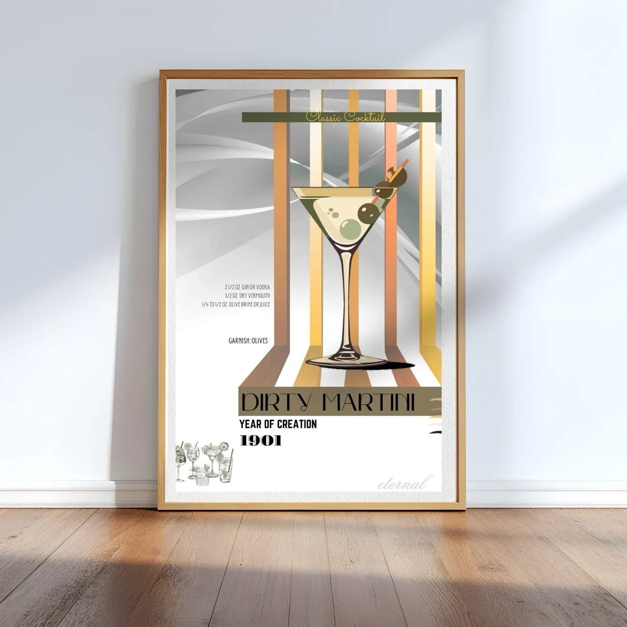 Retro Dirty Martini Classic Cocktail Culture Wall Art Print, Eternal Art Prints - Eternal Art & Design