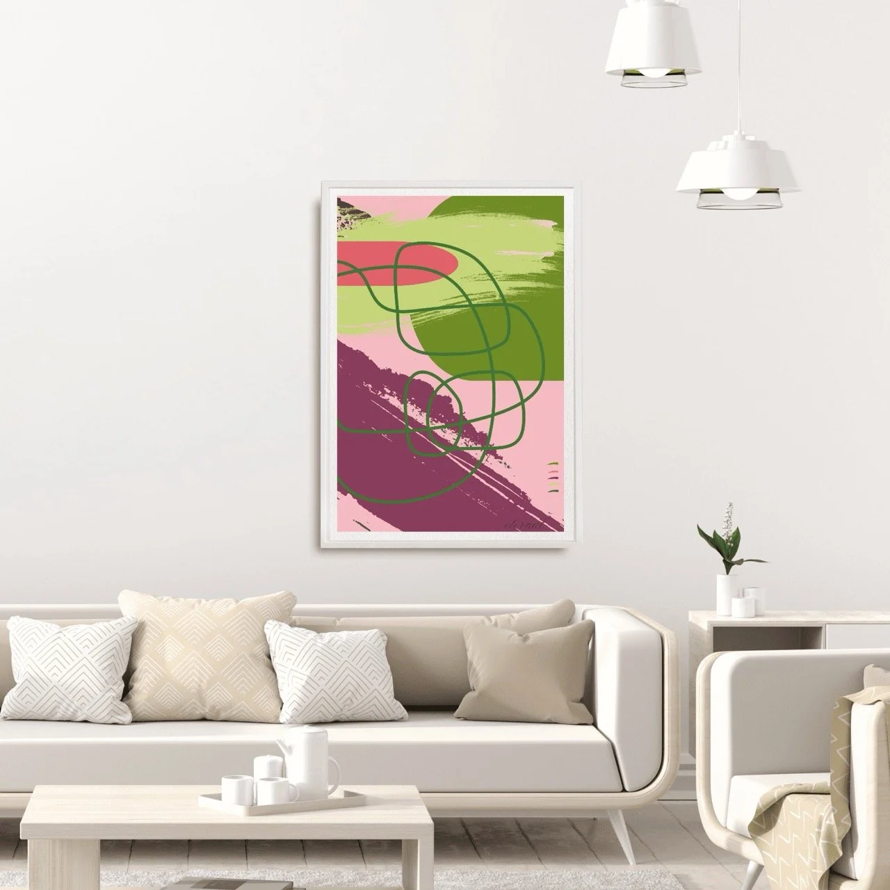 Abstract Modern Brushstrokes in Green and Pink Art Print - Sydney Artist, Eternal Art Prints - Eternal Art & Design