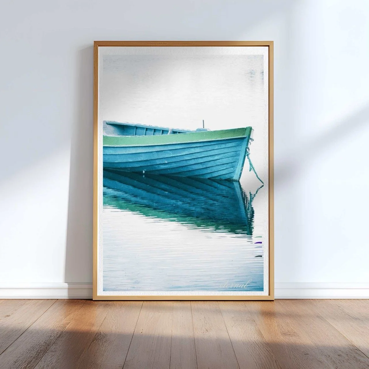 Blue Row Boat Rustic Ocean Wall Art Print, Eternal Art Prints