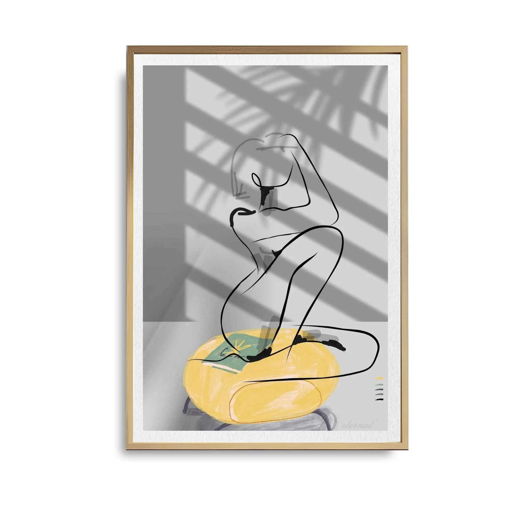 Nude Female Seated on Yellow Ottoman Art Print, Sydney Artist - Eternal Art Prints - Eternal Art & Design