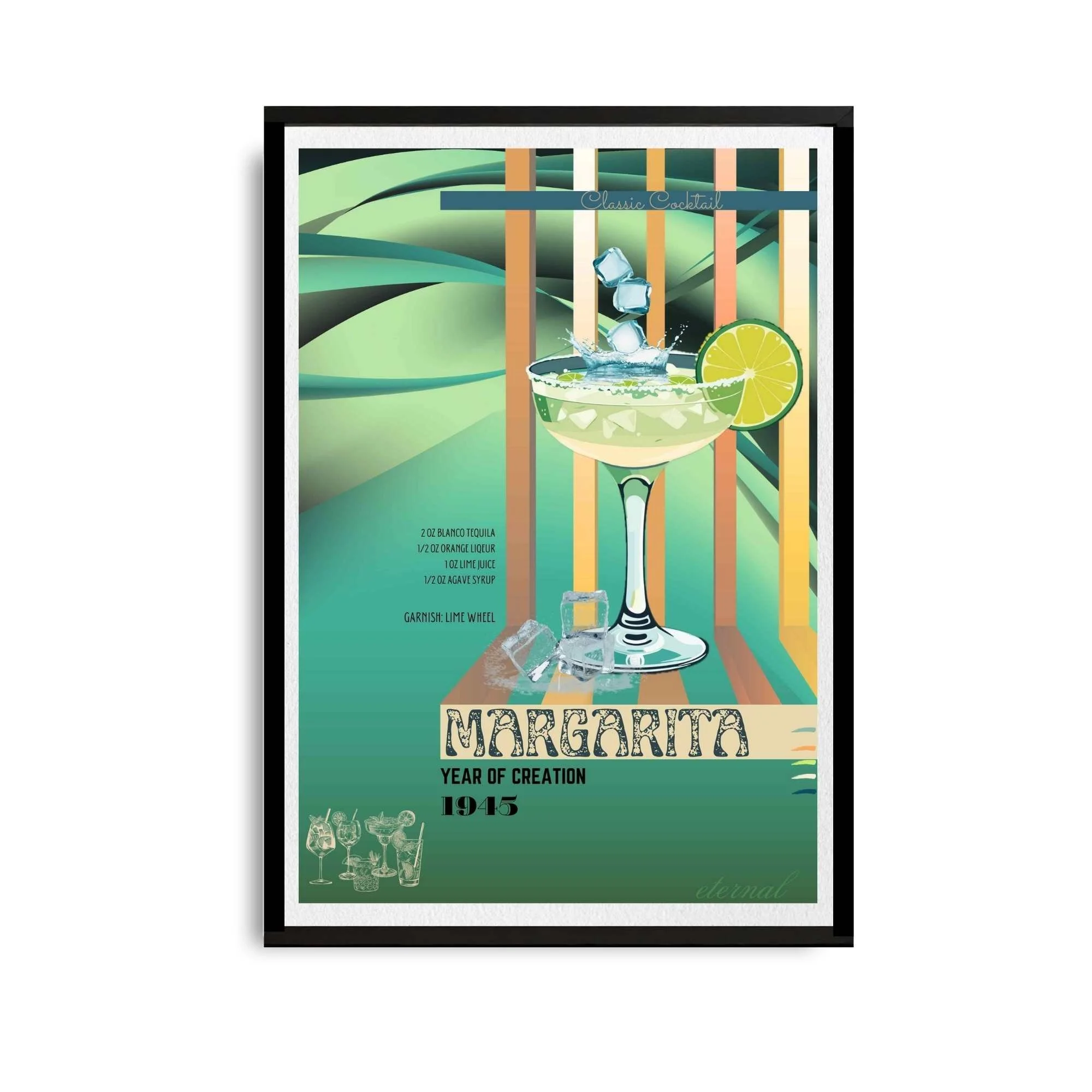 Retro Margarita Lime Classic Cocktail Culture Art Print, Eternal Art Prints - Eternal Art & Design