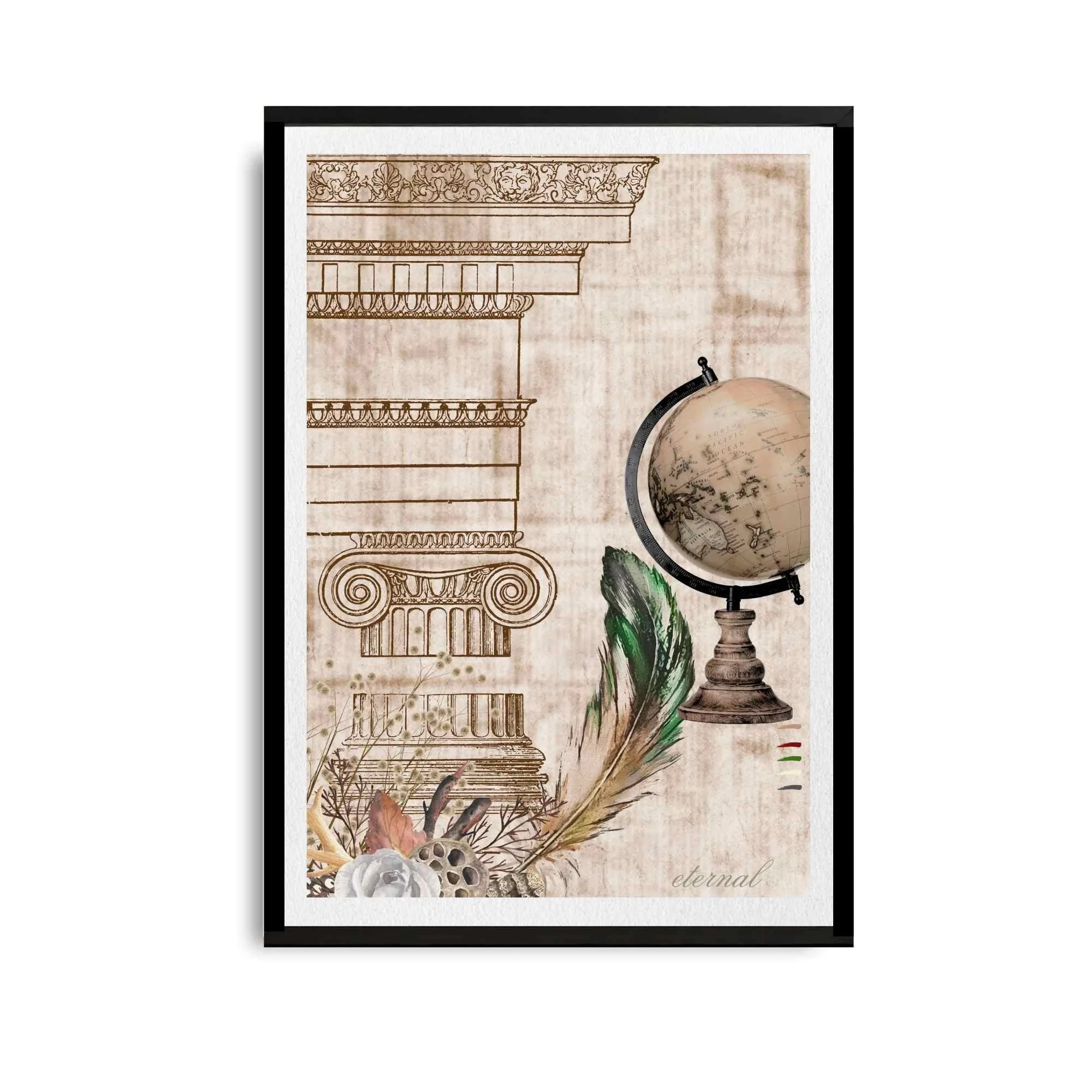 Vintage Architecture & Botanical Feather Print - Special Edition Wall Art Eternal Art Prints - Eternal Art & Design
