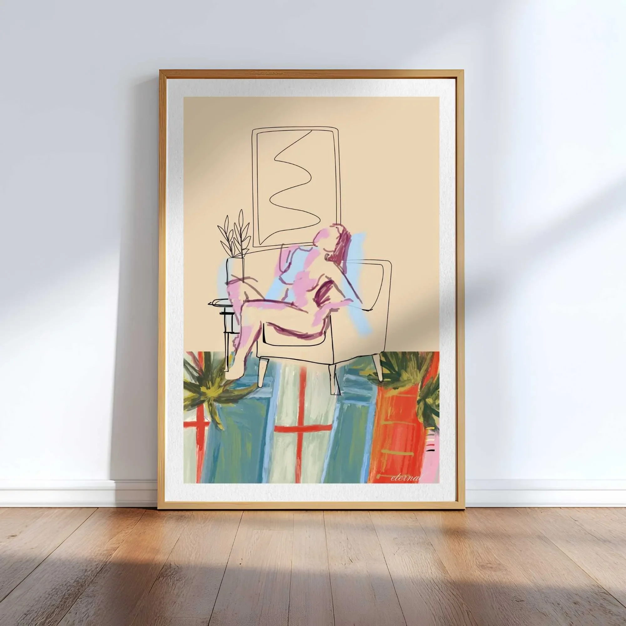 Female Figure Nude Seated  with Pattern Art Print, Sydney Artist - Eternal Art Prints
