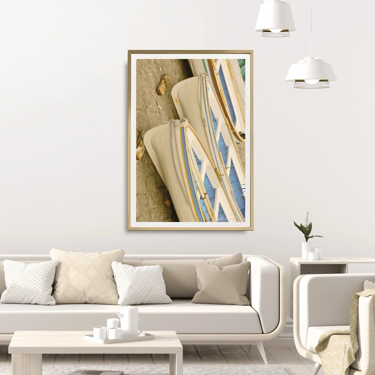 Nautical White & Blue Boats Wall Art Print, Etrenal Art Prints - Eternal Art & Design