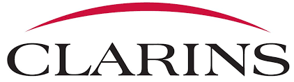 The Clarins logo featuring the word 'CLARINS' in black uppercase letters beneath a red curved line.