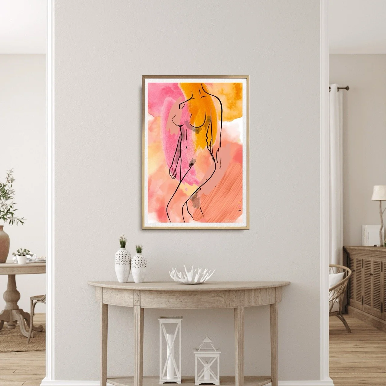 Female Nude with Orange and Pink Art Print, Sydney Artist - Eternal Art Prints - Eternal Art & Design