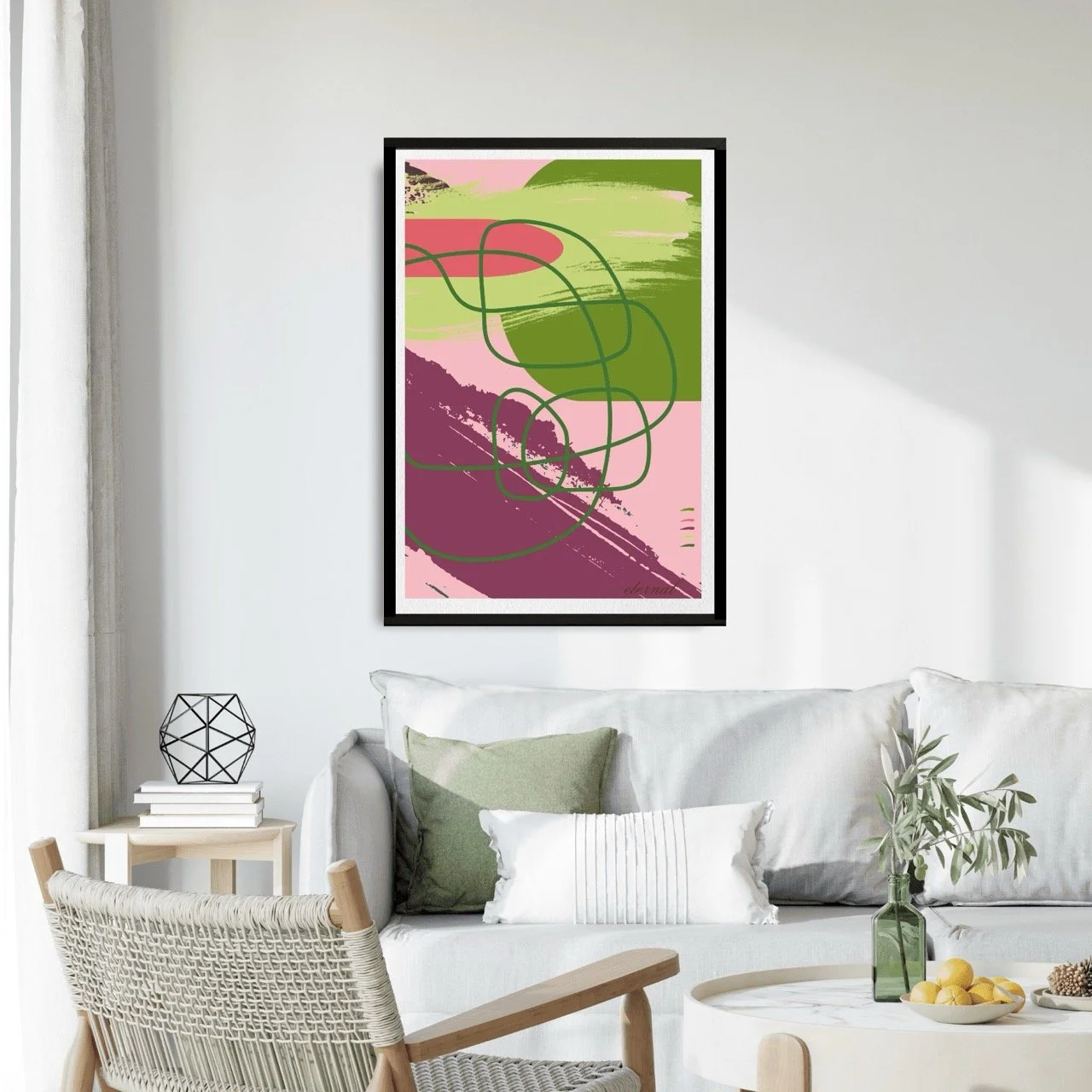 Abstract Modern Brushstrokes in Green and Pink Art Print - Sydney Artist, Eternal Art Prints - Eternal Art & Design