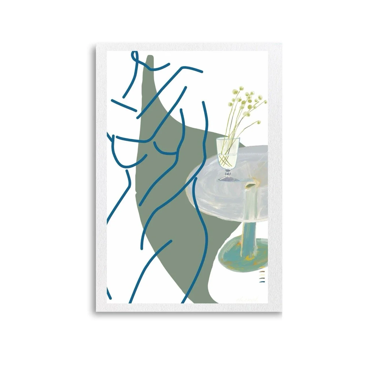 Female Figure Minimalist Nude Line Drawing with Billy Buttons Wall Art Print, Sydney Artist - Eternal Art Prints - Eternal Art & Design