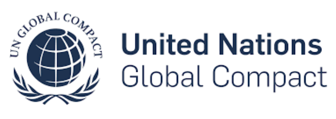 United Nations logo with a globe and laurel wreath, alongside the text 'United Nations Global Compact'.