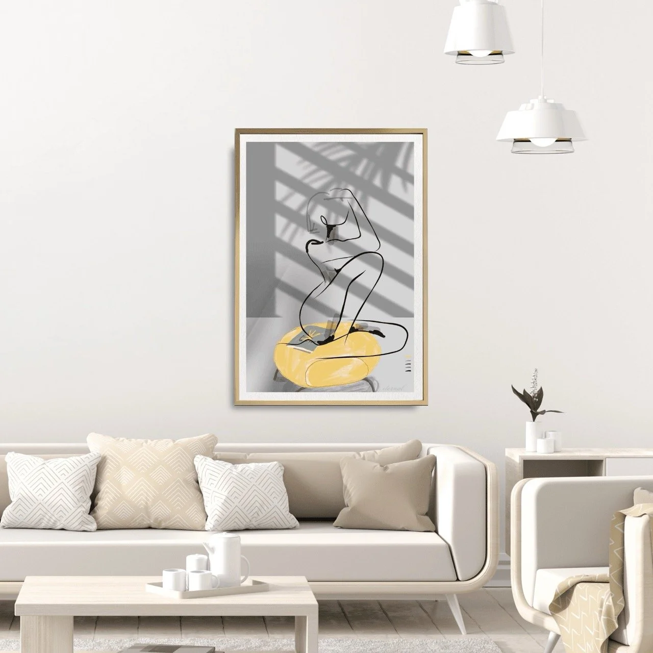 Nude Female Seated on Yellow Ottoman Art Print, Sydney Artist - Eternal Art Prints - Eternal Art & Design