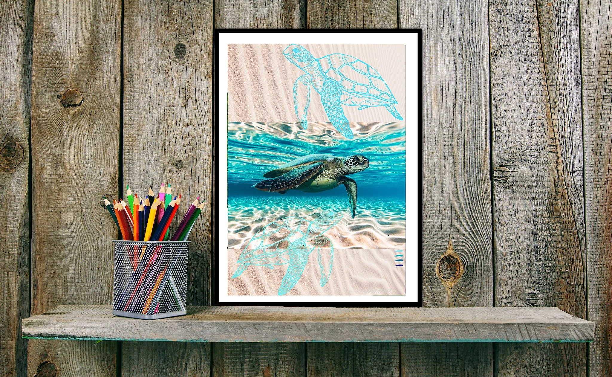 Turtles Ocean & Sand Wall Art Print - Sydney Artist, Eternal Art & Design - Eternal Art & Design