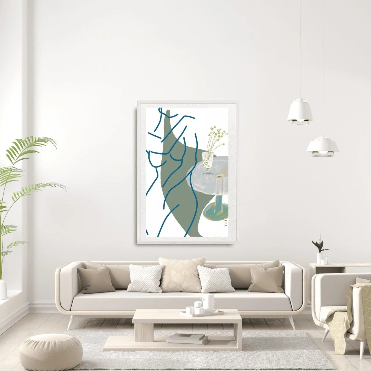 Female Figure Minimalist Nude Line Drawing with Billy Buttons Wall Art Print, Sydney Artist - Eternal Art Prints - Eternal Art & Design