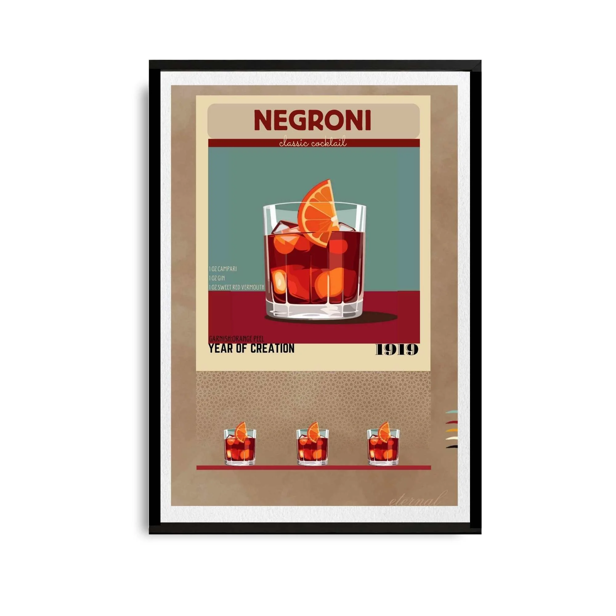 Negroni Retro Cocktail Culture Wall Art Print, Eternal Art Prints - Eternal Art & Design