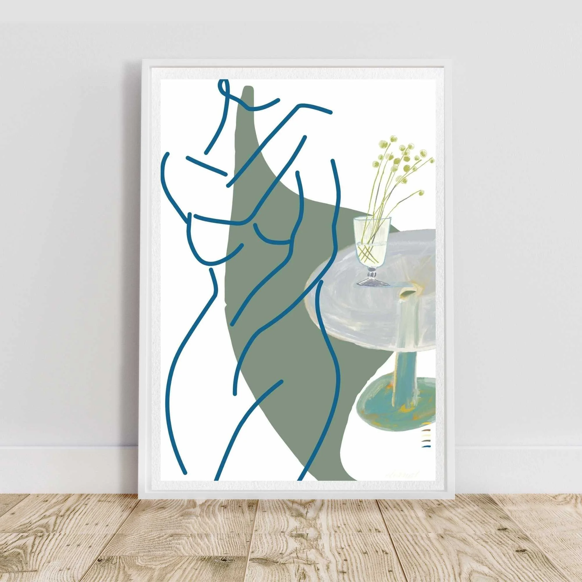 Female Figure Minimalist Nude Line Drawing with Billy Buttons Wall Art Print, Sydney Artist - Eternal Art Prints - Eternal Art & Design