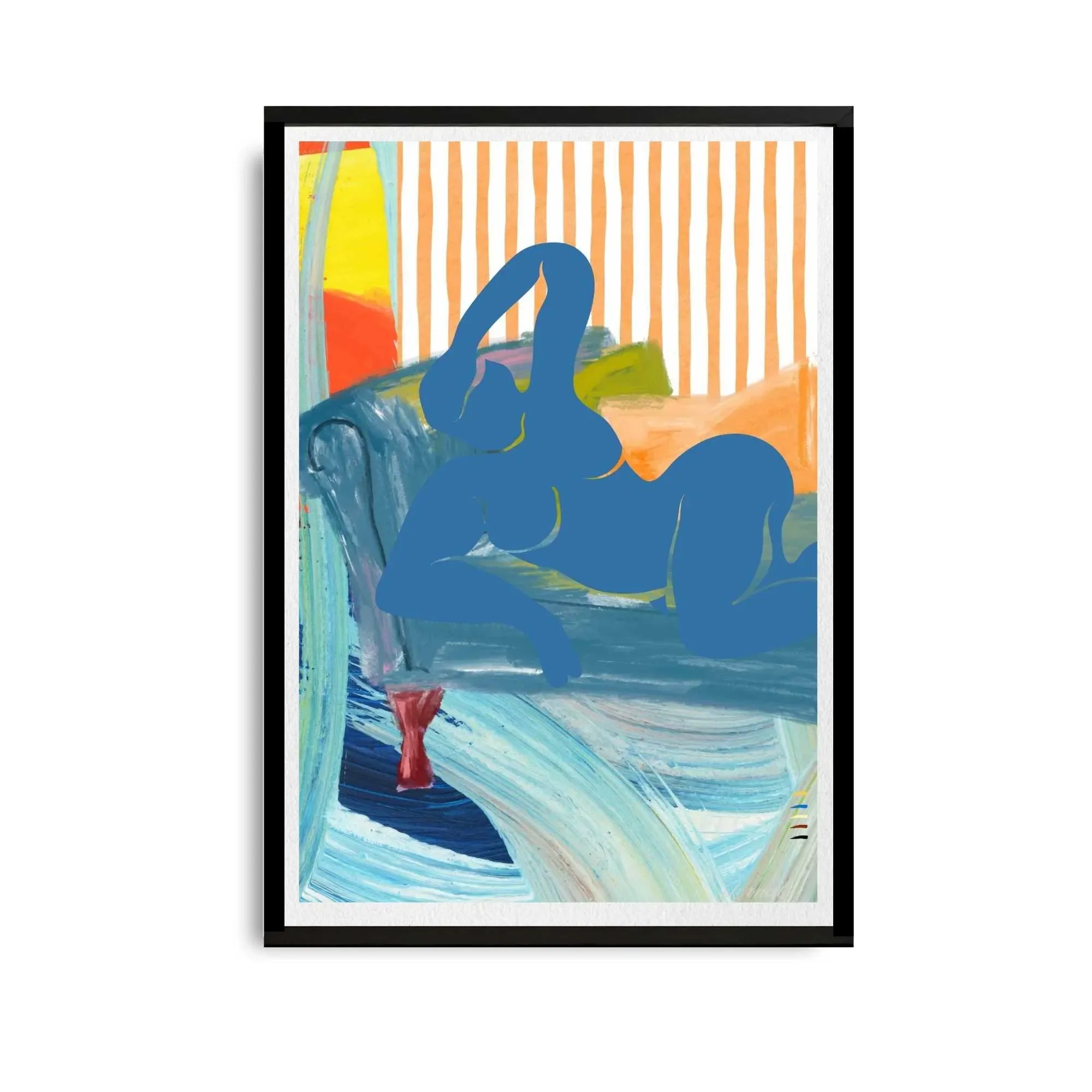 Modern Reclining Woman with Stripes Art Print, Sydney Artist - Eternal Art Prints