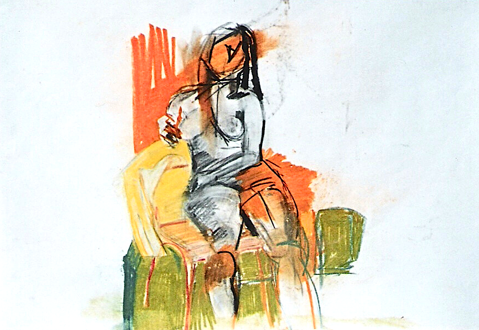 Female Nude Sketch in orange| Pastel on Stonehenge | 594mmw x 420mmh