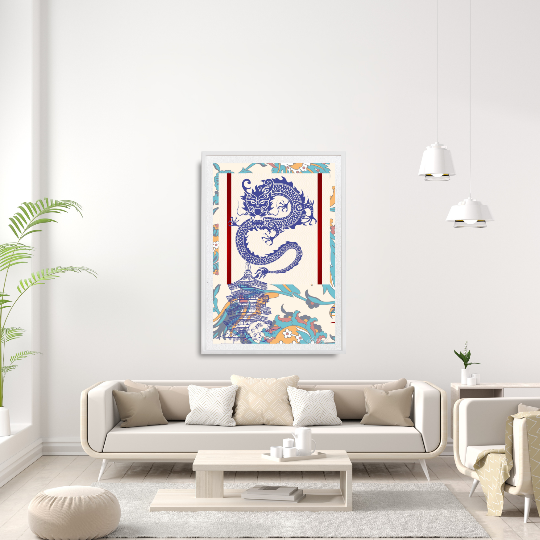 Oriental Dragon and Temple Wall Art Print, Eternal Art Prints - Eternal Art & Design