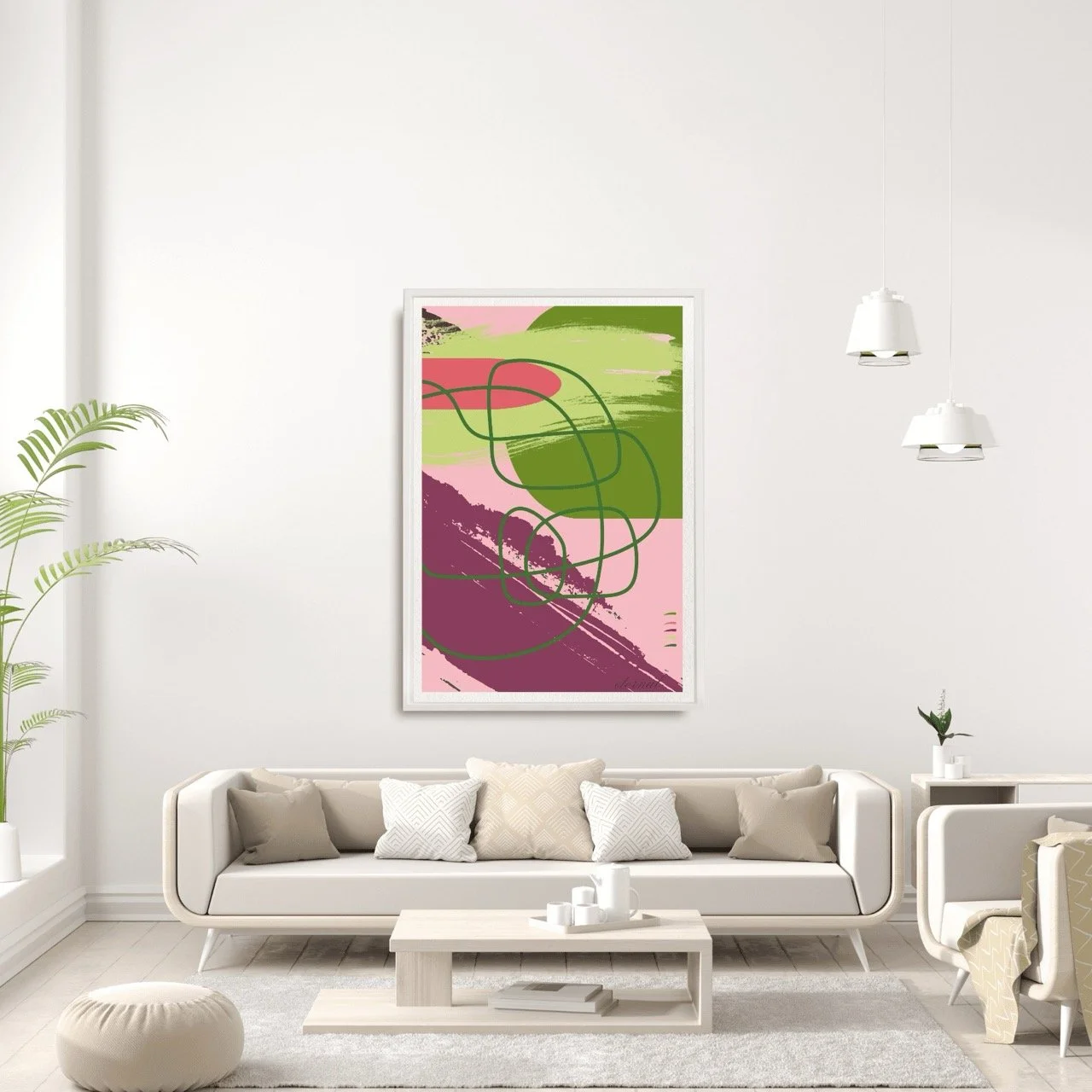 Abstract Modern Brushstrokes in Green and Pink Art Print - Sydney Artist, Eternal Art Prints - Eternal Art & Design
