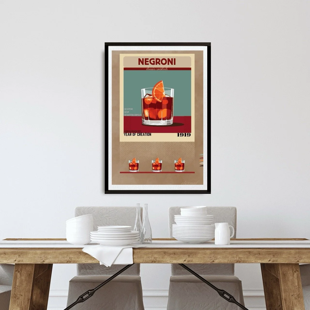 Negroni Retro Cocktail Culture Wall Art Print, Eternal Art Prints - Eternal Art & Design