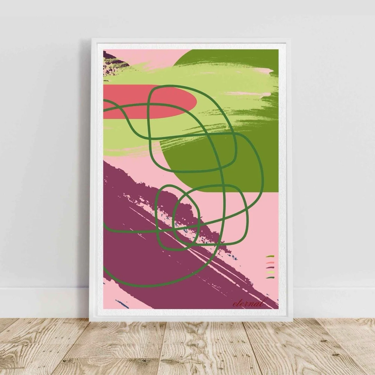 Abstract Modern Brushstrokes in Green and Pink Art Print - Sydney Artist, Eternal Art Prints - Eternal Art & Design