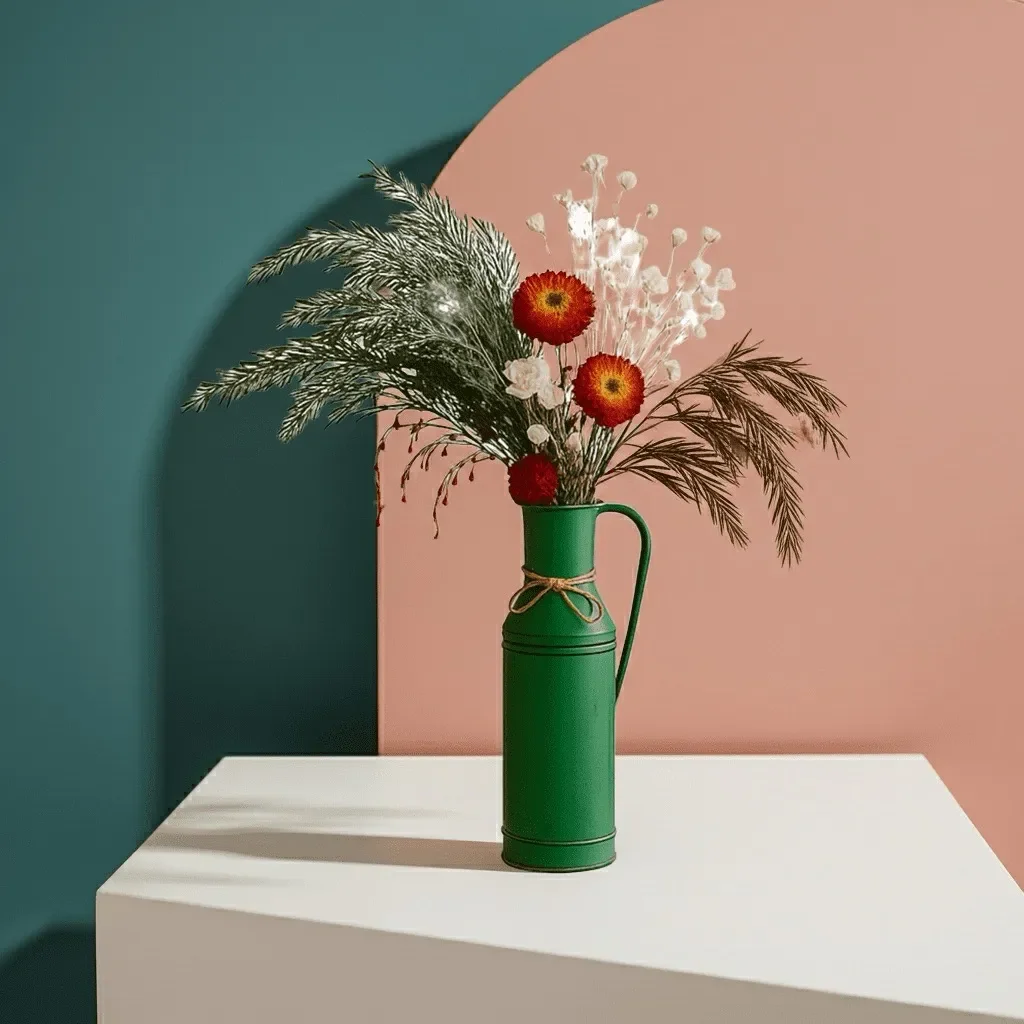 95cm Tall Vintage Vase with Dried Floral Arrangement - Classic Red Green & White Decor - Handcrafted dried & preserved arrangement