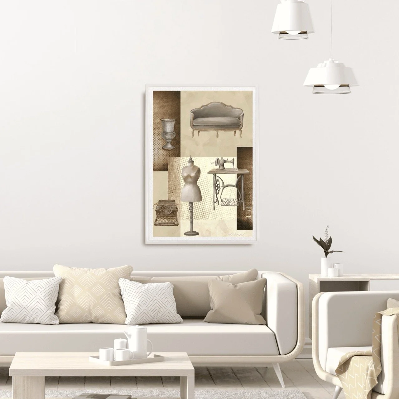 Vintage Decor Objects in Brown with Mannequin Wall Art Print, Eternal Art Prints - Eternal Art & Design