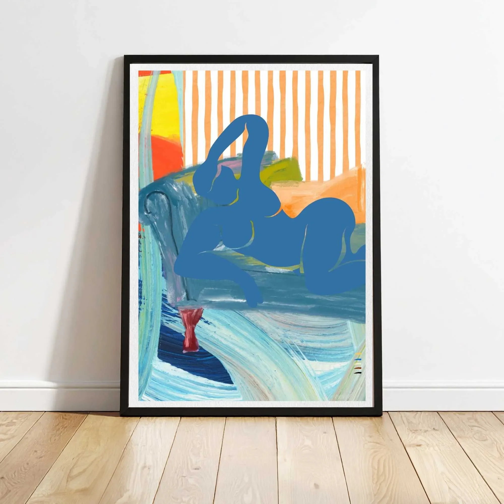 Modern Reclining Woman with Stripes Art Print, Sydney Artist - Eternal Art Prints