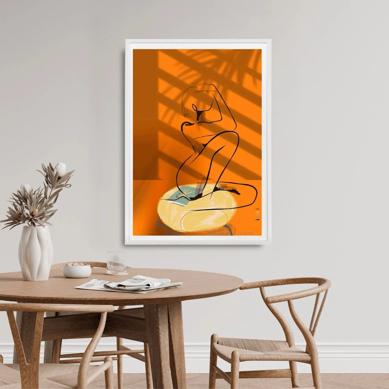 Female Nude Seated on Yellow Ottoman Art Print, Sydney Artist - Eternal Art & Design - Eternal Art & Design