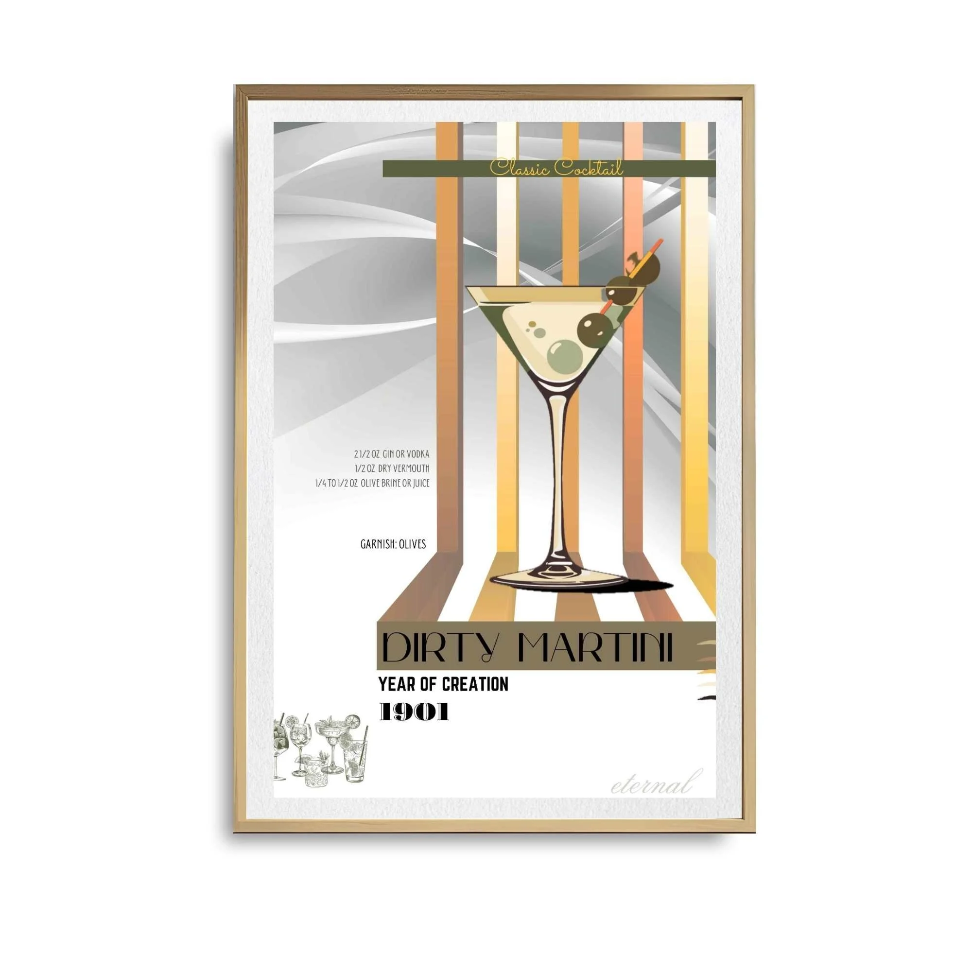 Retro Dirty Martini Classic Cocktail Culture Wall Art Print, Eternal Art Prints - Eternal Art & Design