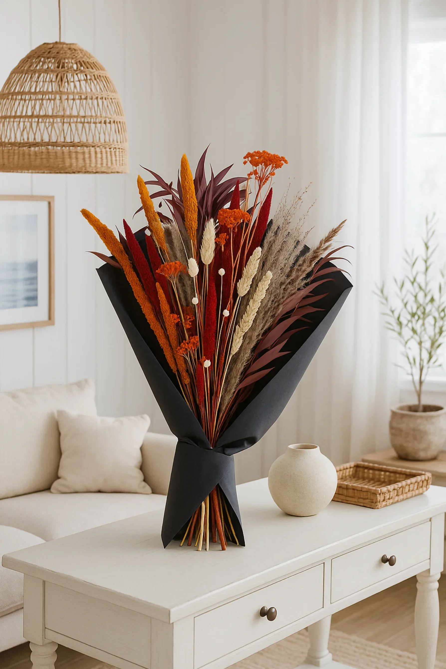 Crimson Harvest with Textured Vase - Eternal Stems. Handcrafted dried & preserved arrangement - Eternal Art & Design