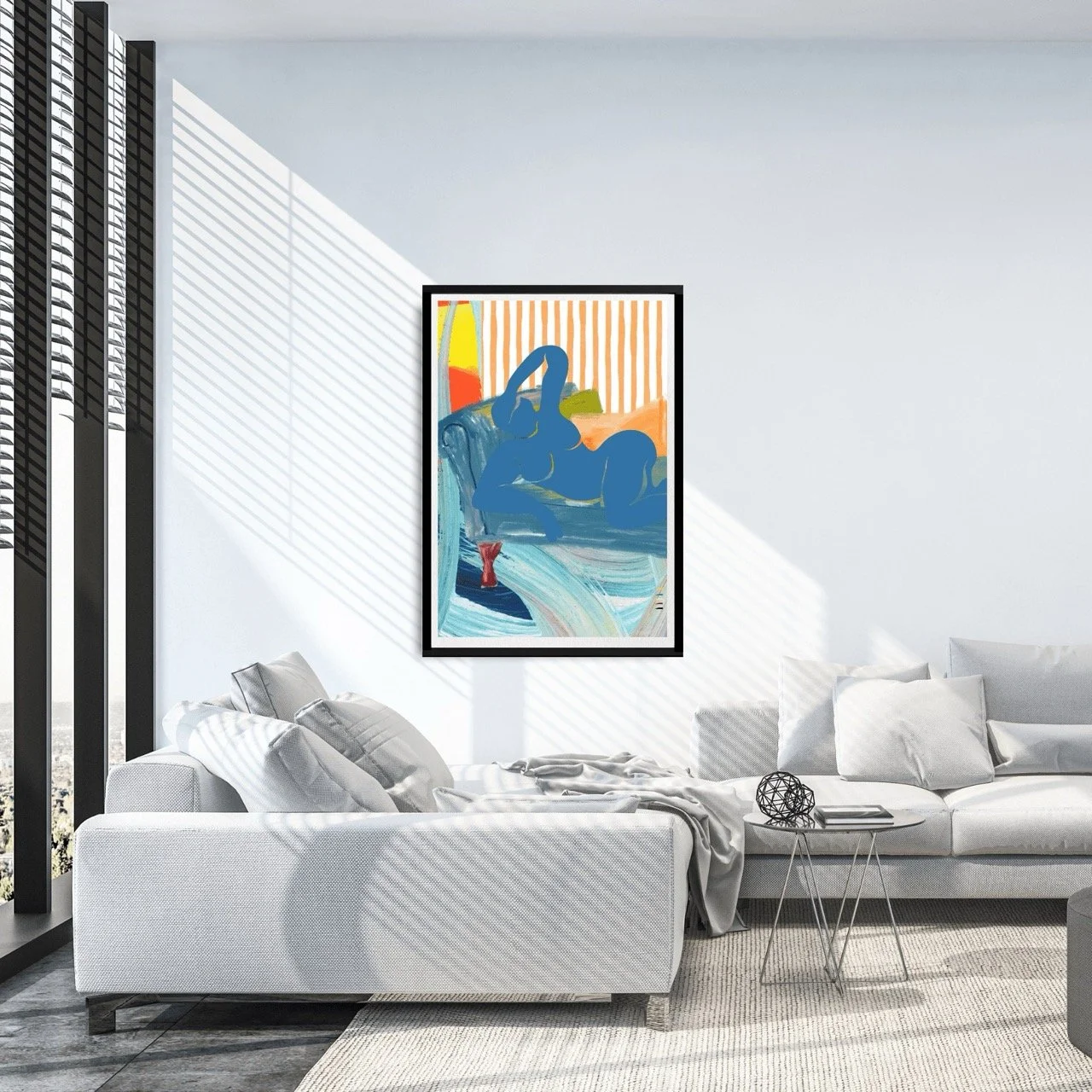 Modern Reclining Woman with Stripes Art Print, Sydney Artist - Eternal Art Prints - Eternal Art & Design
