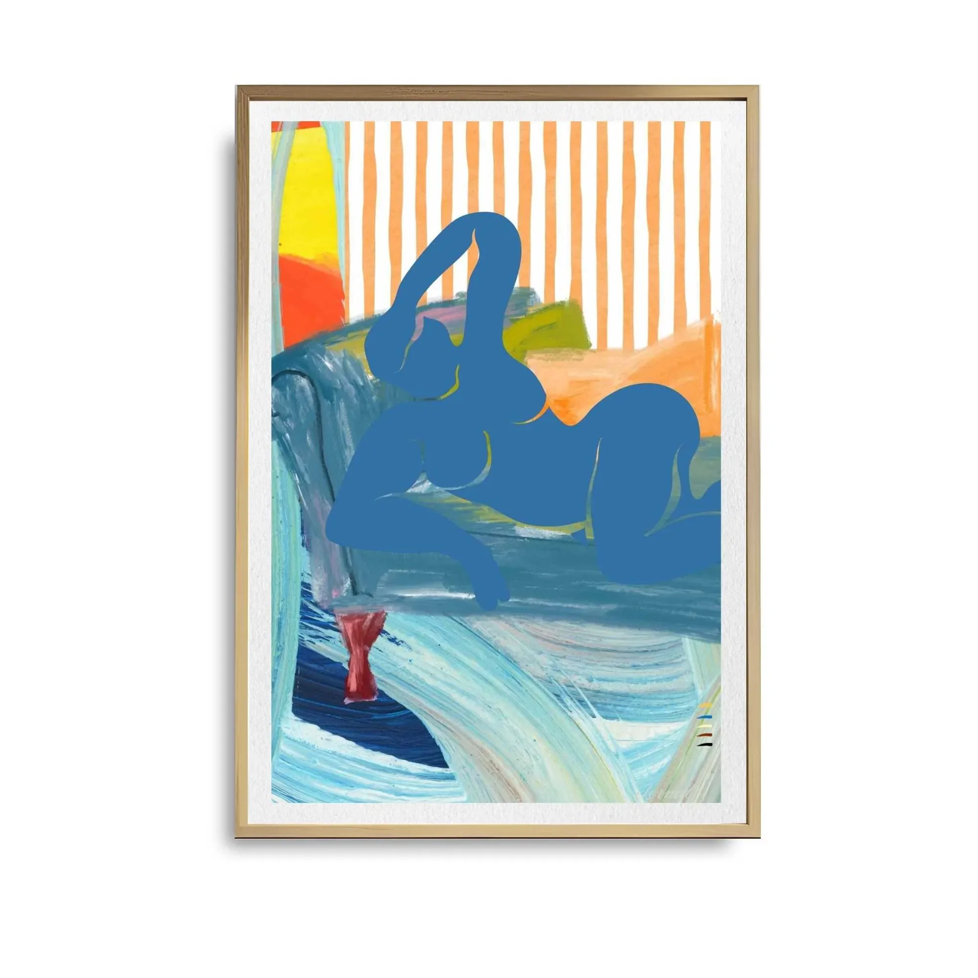 Modern Reclining Woman with Stripes Art Print, Sydney Artist - Eternal Art Prints