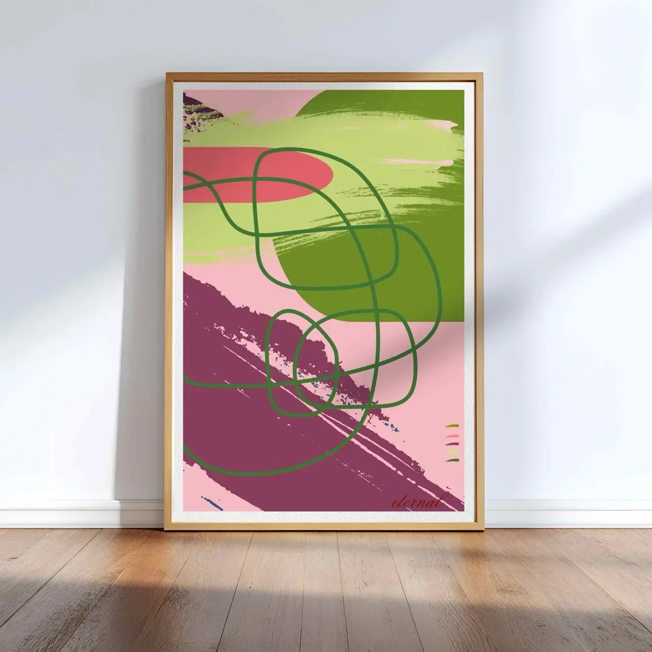 Abstract Modern Brushstrokes in Green and Pink Art Print - Sydney Artist, Eternal Art Prints