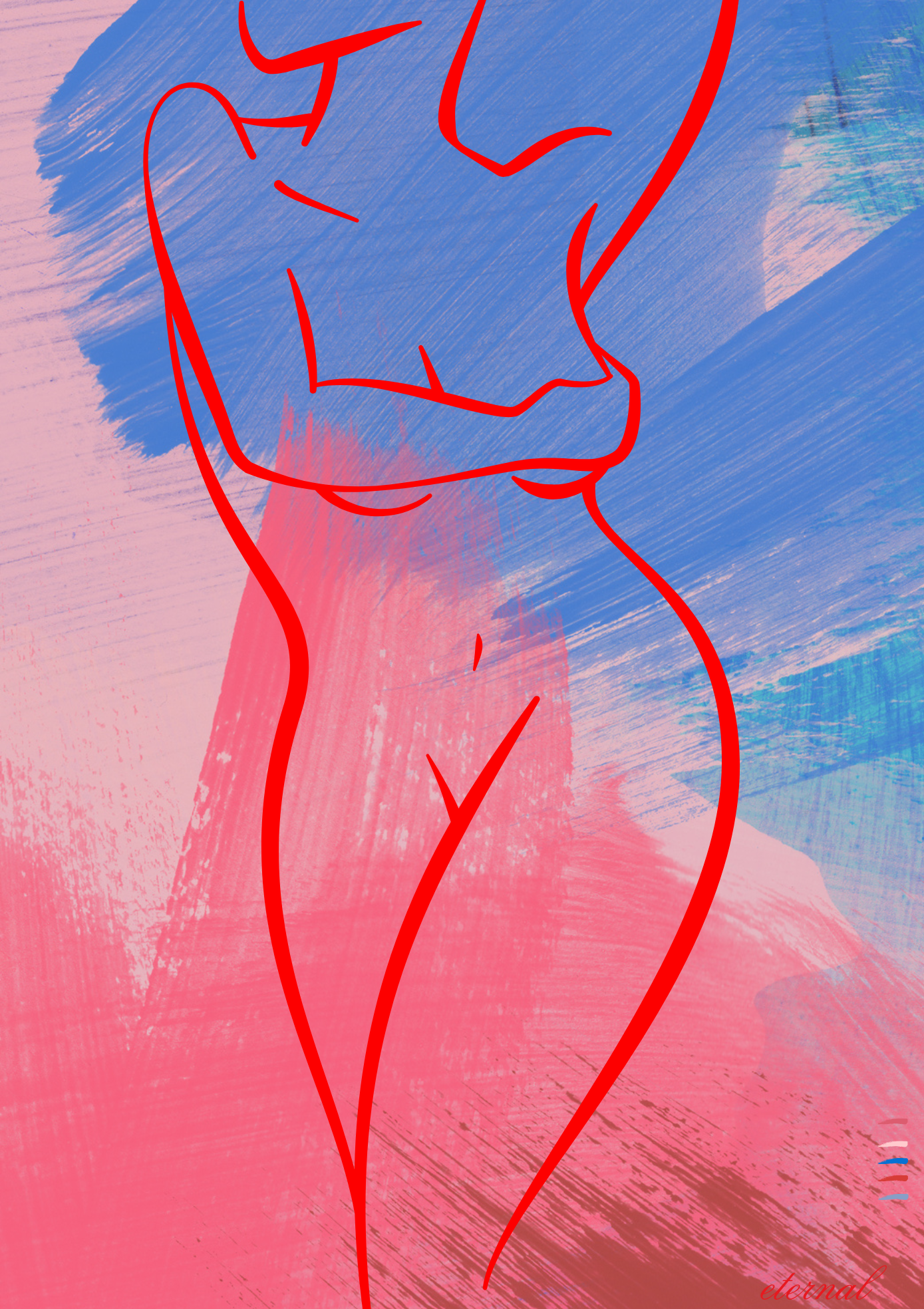 Female Figurative Red Line Drawing Art Print, Sydney Artist - Eternal Art Prints