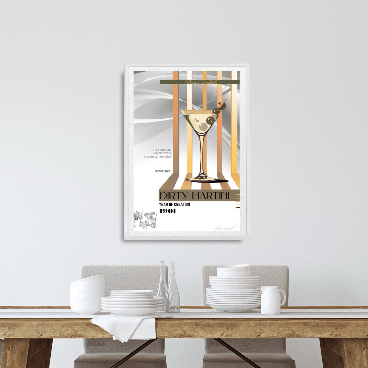 Retro Dirty Martini Classic Cocktail Culture Wall Art Print, Eternal Art Prints - Eternal Art & Design