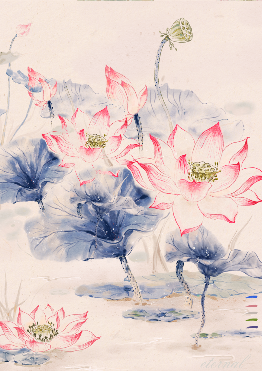 Oriental Fine Floral Botanicals Wall Art Print, Eternal Art Prints