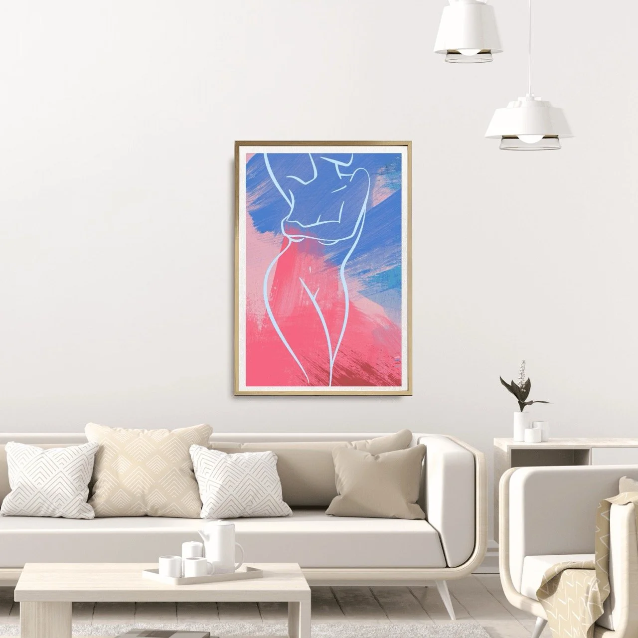 Female Figure Nude Light Blue Line Drawing Art Print, Sydney Artist - Eternal Art & Design - Eternal Art & Design