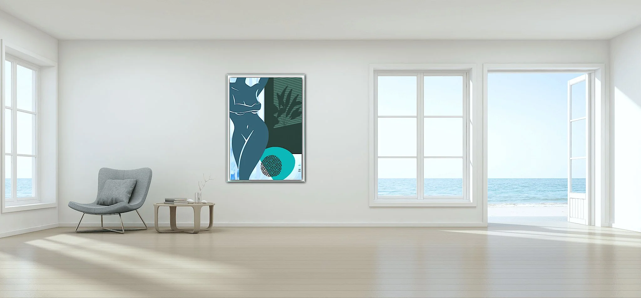 Nude Line Drawing in Aqua Wall Art Print, Sydney Artist - Eternal Art & Design - Eternal Art & Design