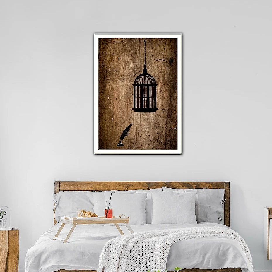 Birdcage Ink and Quill Wall Art Print, Eternal Art & Design - Eternal Art & Design