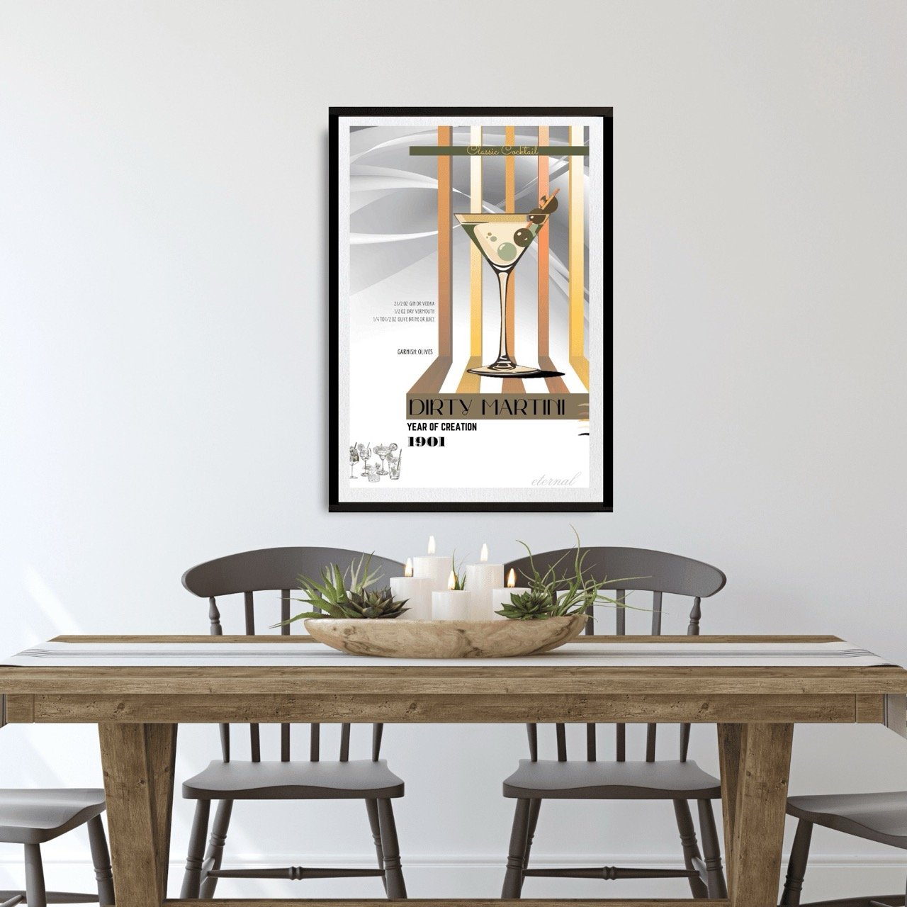 Retro Dirty Martini Classic Cocktail Culture Wall Art Print, Eternal Art Prints - Eternal Art & Design