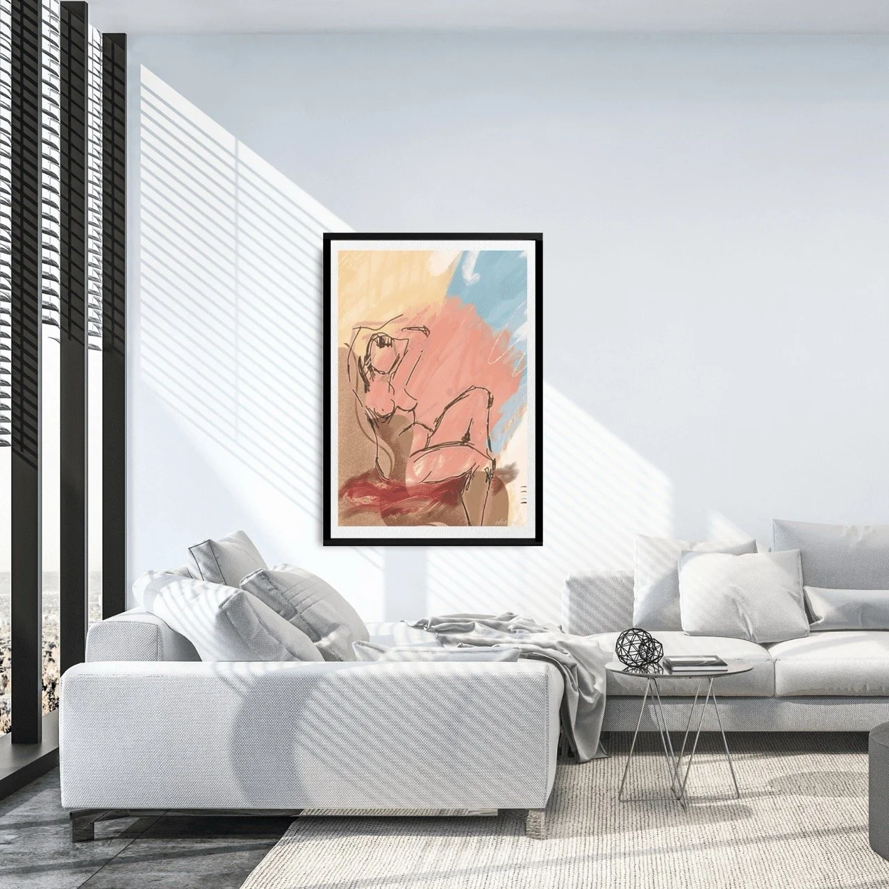 Female Nude Figure Seated with Colourful Background Wall Art Print, Sydney Artist - Eternal Art Prints - Eternal Art & Design