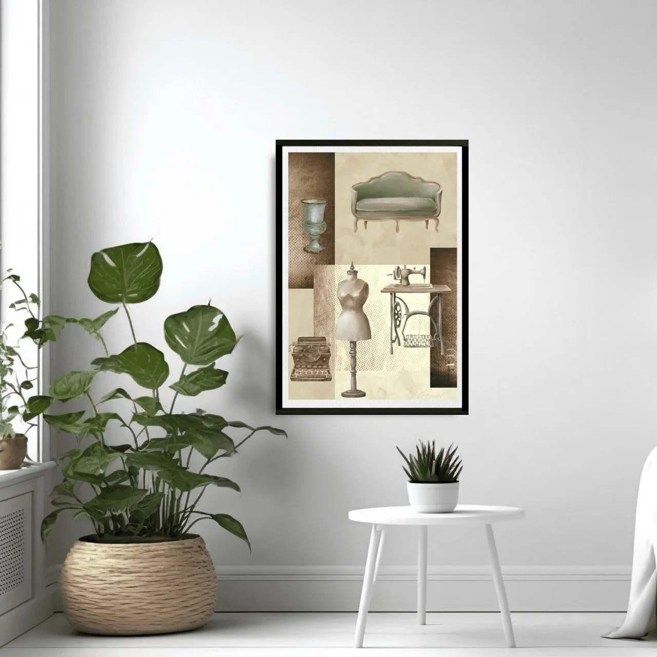 Vintage Decor Objects in Brown with Mannequin Wall Art Print, Eternal Art Prints - Eternal Art & Design
