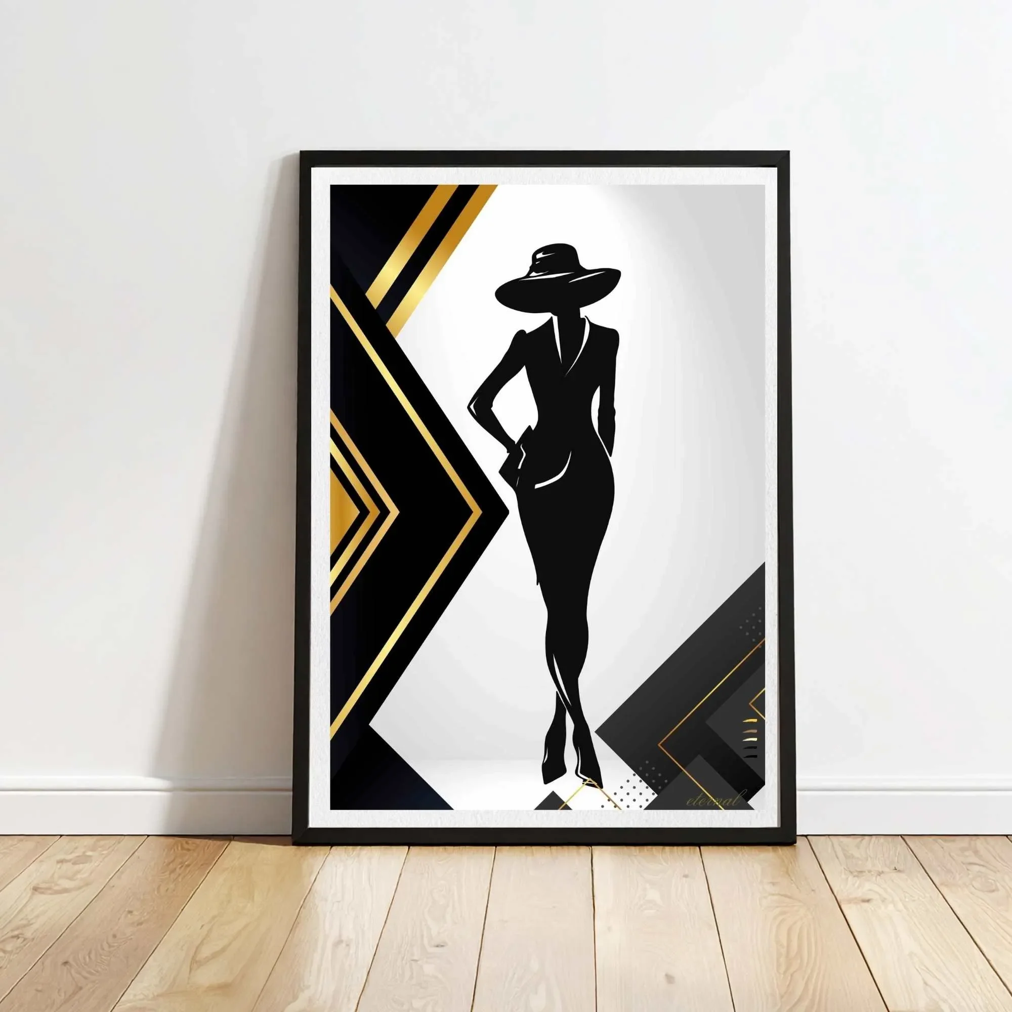 Fashion-inspired Female in Black & Gold Wall Art, Eternal Art Prints