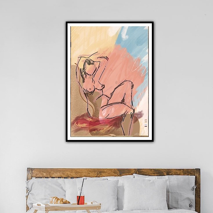 Nude Seated with Colourful Background Wall Art Print, Sydney Artist - Eternal Art & Design - Eternal Art & Design