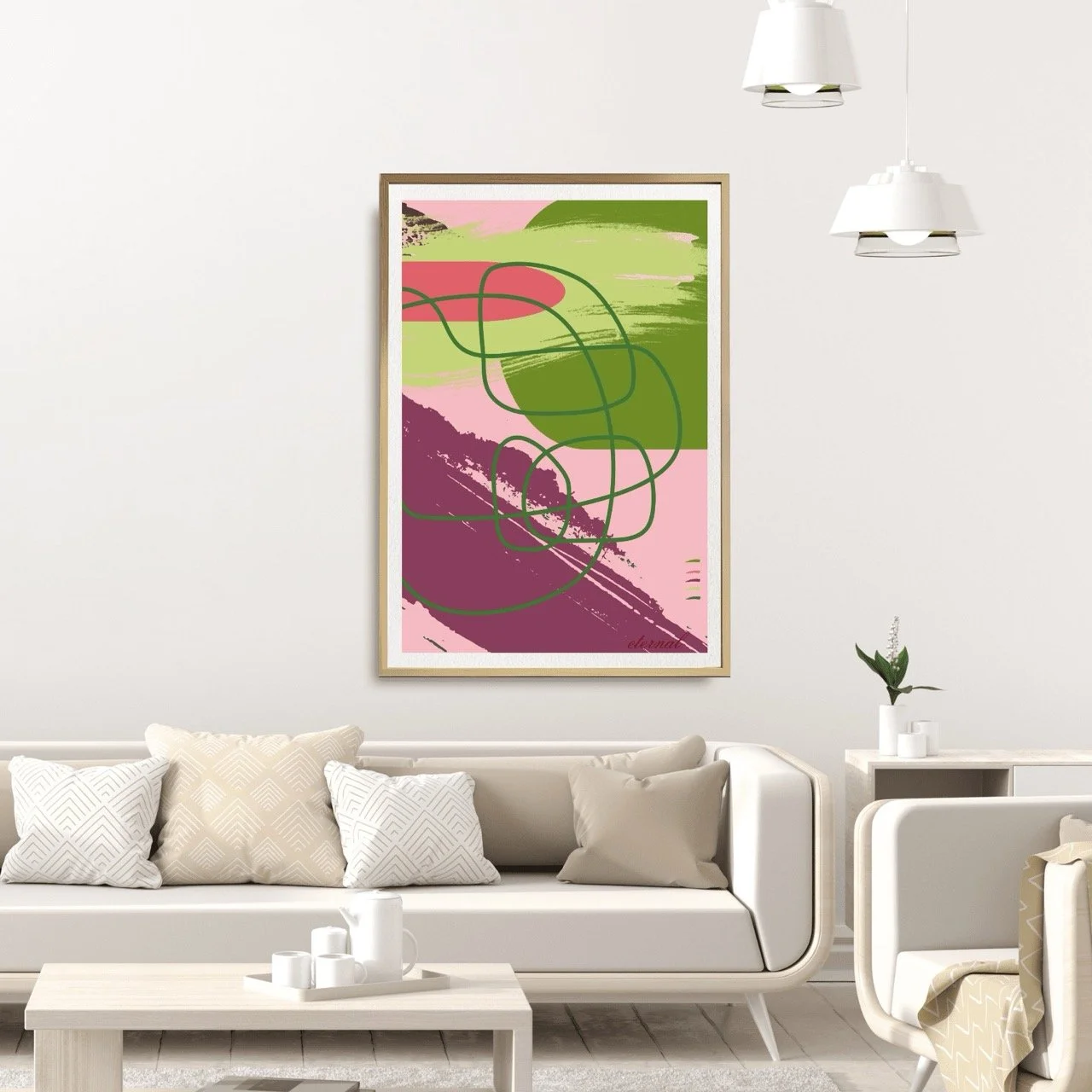 Abstract Modern Brushstrokes in Green and Pink Art Print - Sydney Artist, Eternal Art Prints - Eternal Art & Design